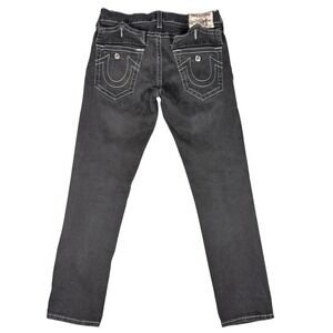True Religion Geno Relaxed Slim Mens 33 Black Big T Contrast Stitch Jeans